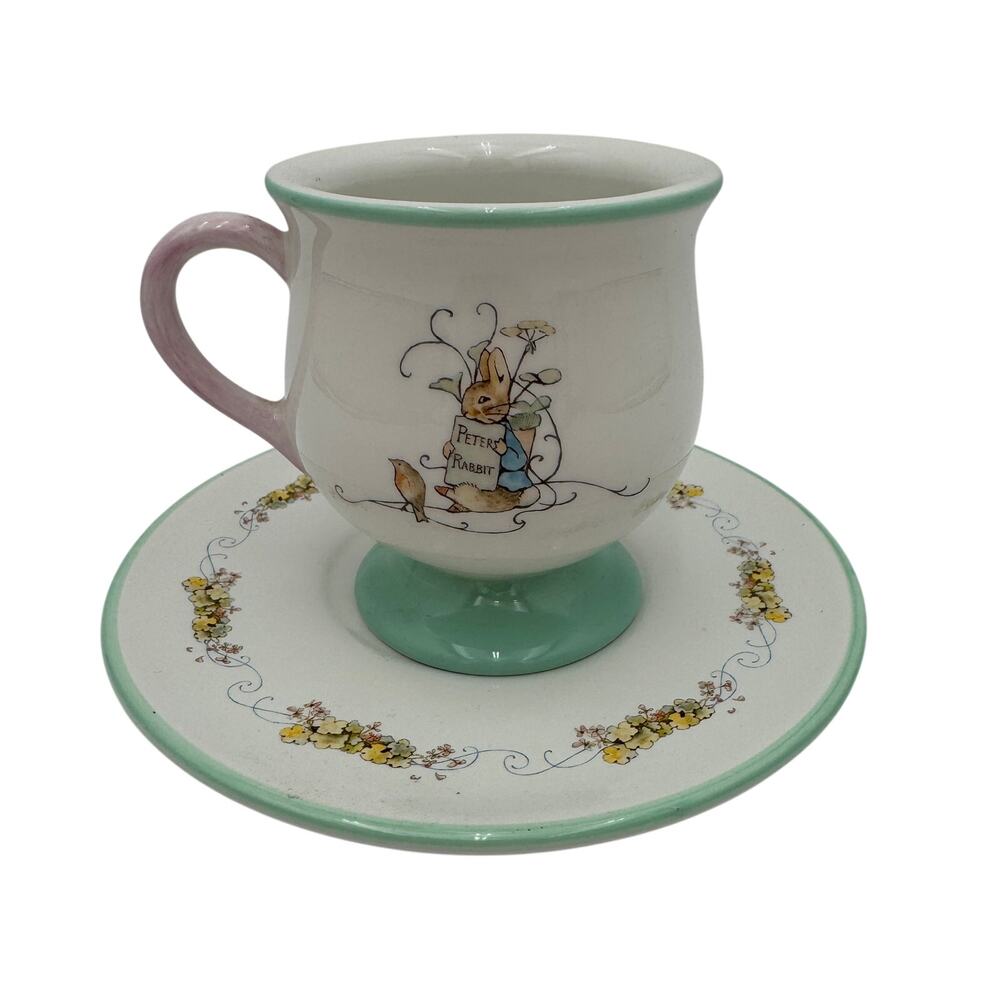 Vintage Beatrix Potter Peter Rabbit Porcelain Cup & Saucer Pastel Bunny Tea Set